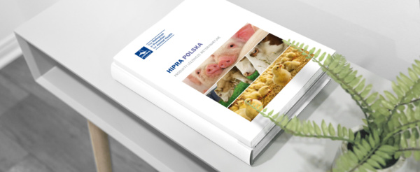 katalog firmy Hipra na biurku, obok paproć