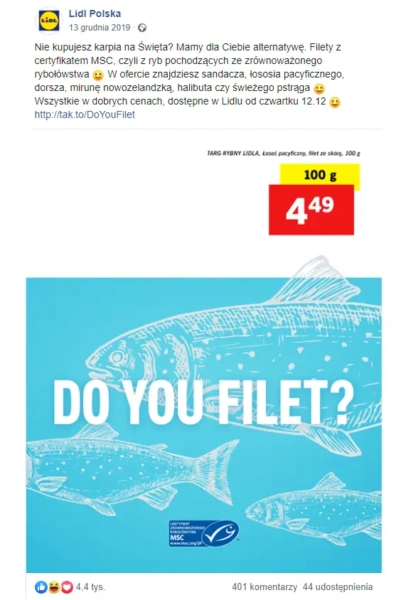Lidl - post na Facebooku - "do you filet?"