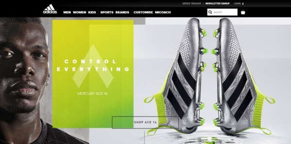 strona internetowa adidas z akcentami zieleni