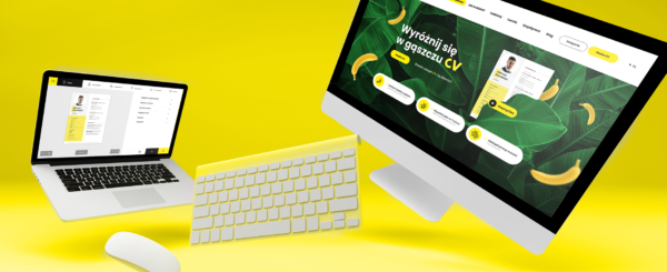 strona systemu dedykowanego firmy BananaCV na ekranie laptopa i monitora