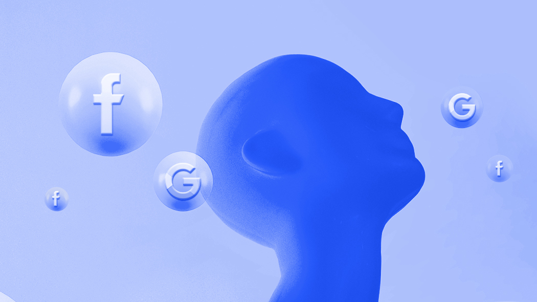 Mechanizmy filtrowania treści Google i Facebook tło