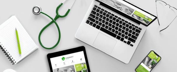 różne urządzenia mobilne z otwartą stroną sklepu internetowego firmy Chemivet na biurku