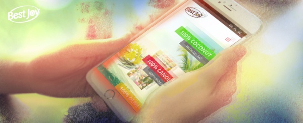 telefon w dłoniach z otwartą stroną internetową firmy Best Joy