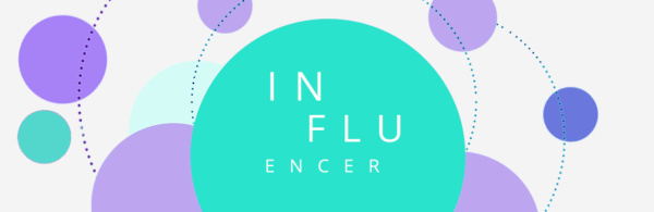 kolorowe koła, na środku napis influencer