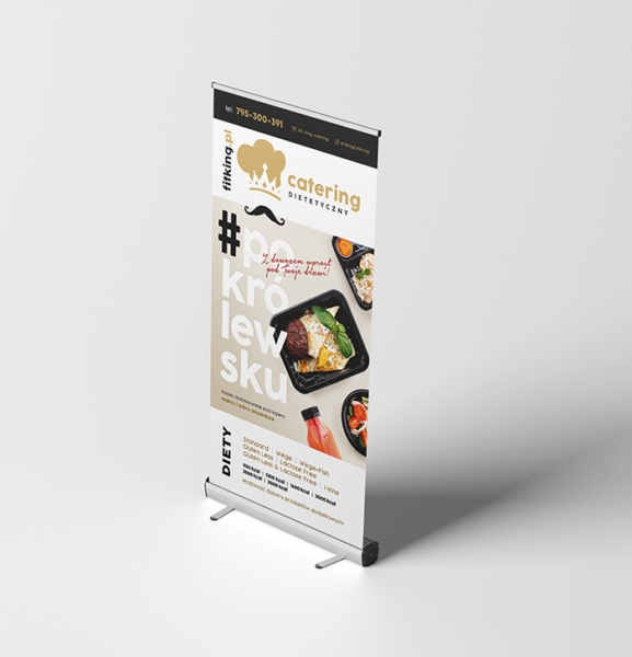 rollup reklamowy z grafiką cateringu dietetycznego Fit King
