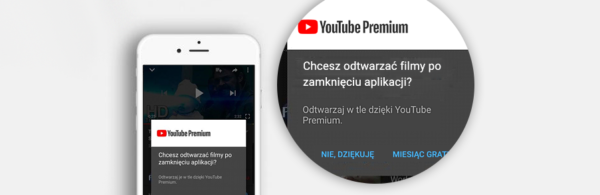 telefon z wyskakującym oknem YouTube Premium