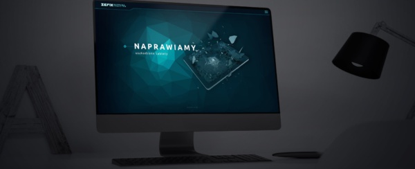 monitor z otwartą stroną internetową serwisu komputerowego Zefix, obok lampa