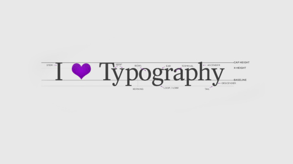 napis z sercem "i love typography"
