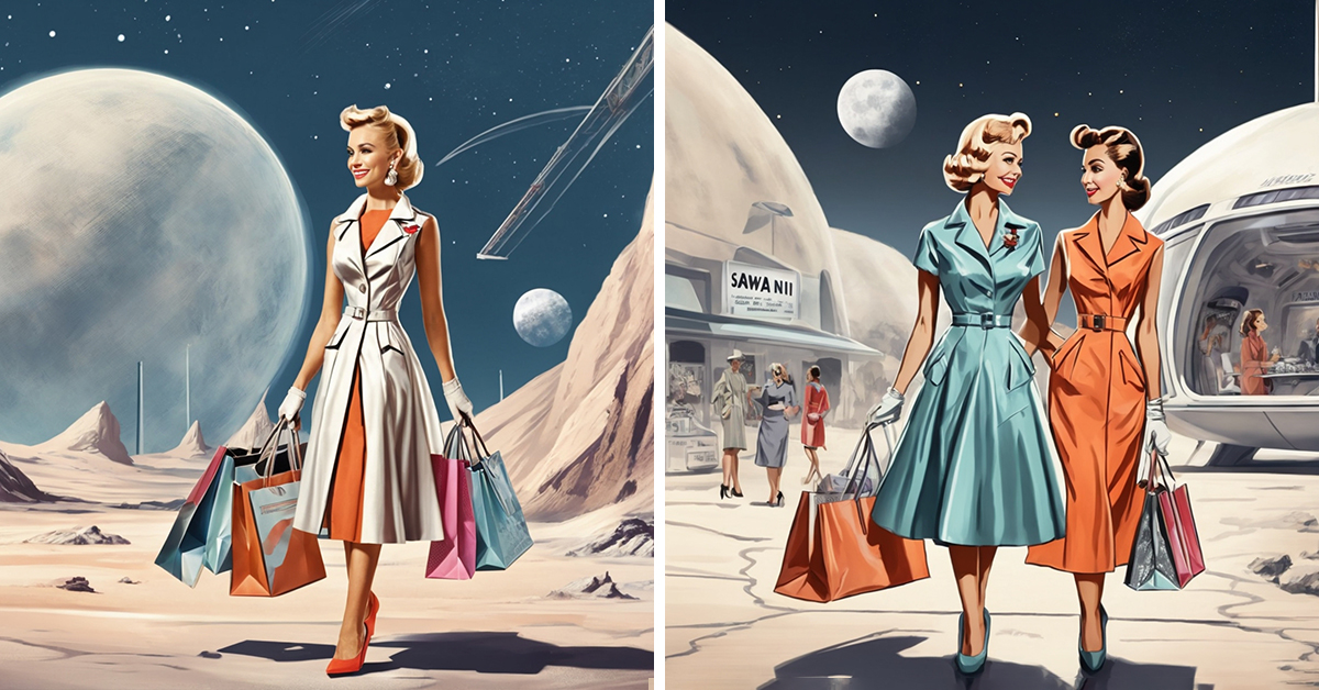 kosmos, przyszłość, zakupy, kobiety