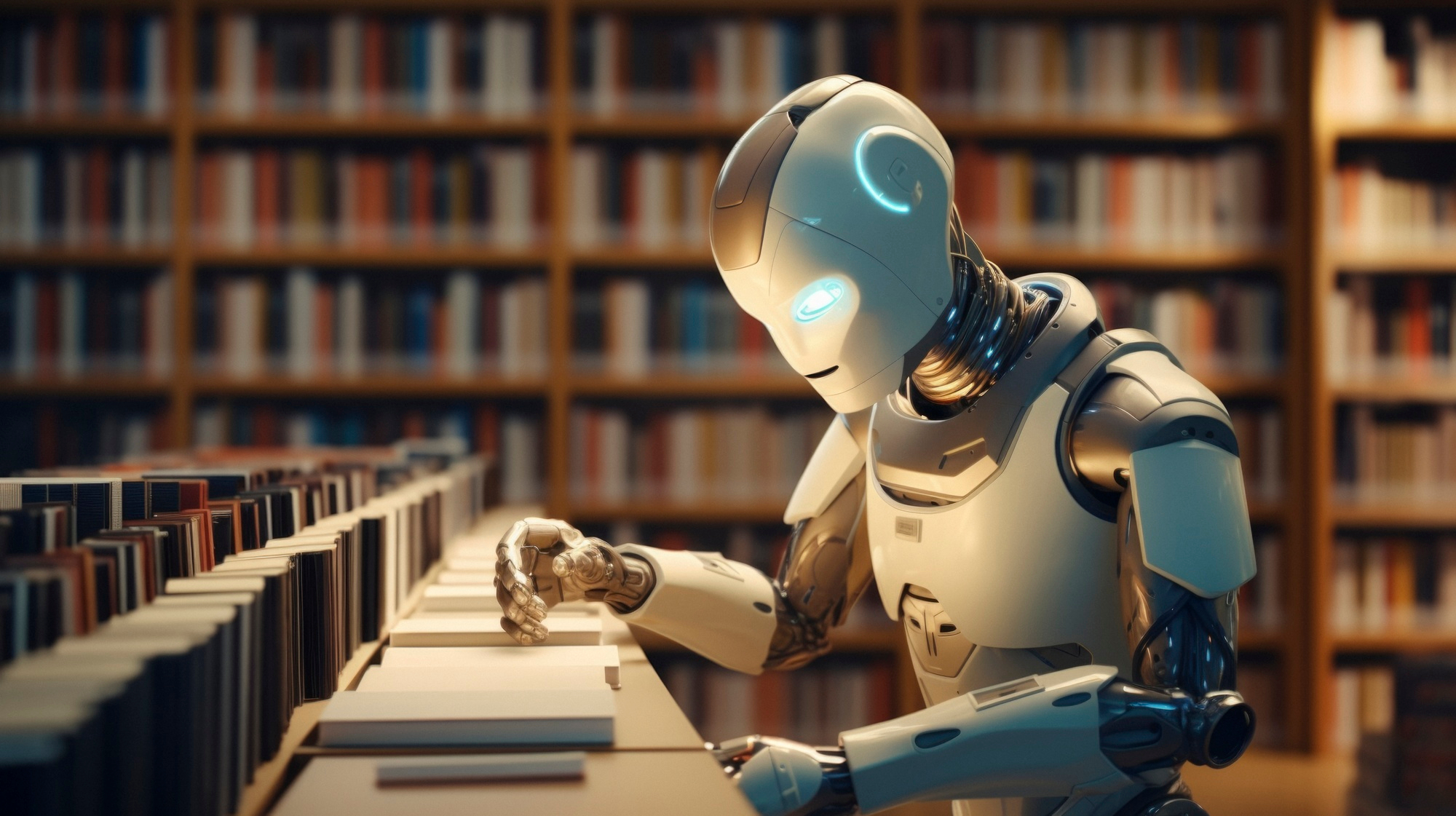 robot, praca, biblioteka