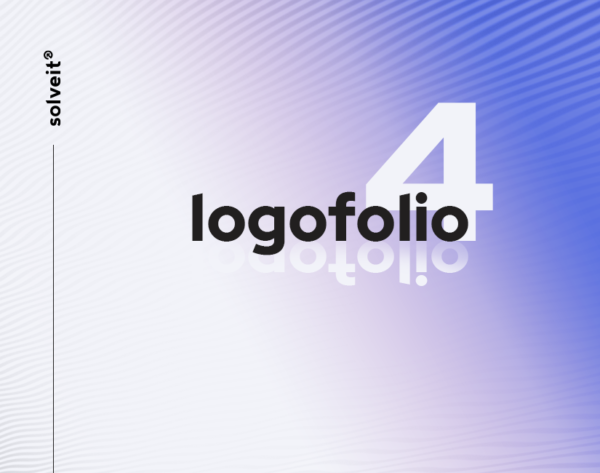 Okładka czwartej edycji logofolio od Solveit, z dużym napisem ‘logofolio 4’ na tle gradientu fioletowo-niebieskiego z subtelną teksturą