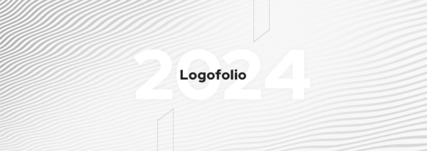Grafika z napisem ‘2024 Logofolio’ na tle z falistym, monochromatycznym wzorem oraz delikatnymi geometrycznymi liniami