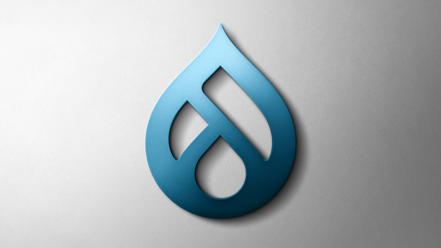 Grafika przedstawiająca logo Drupal na szarym tle