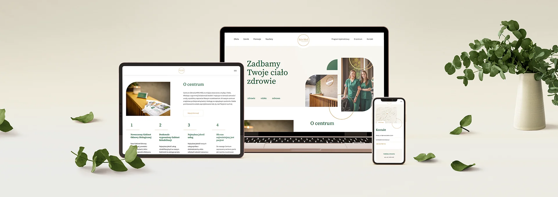 strona internetowa Strona internetowa dla Centrum Zdrowia KRIS-MED tło