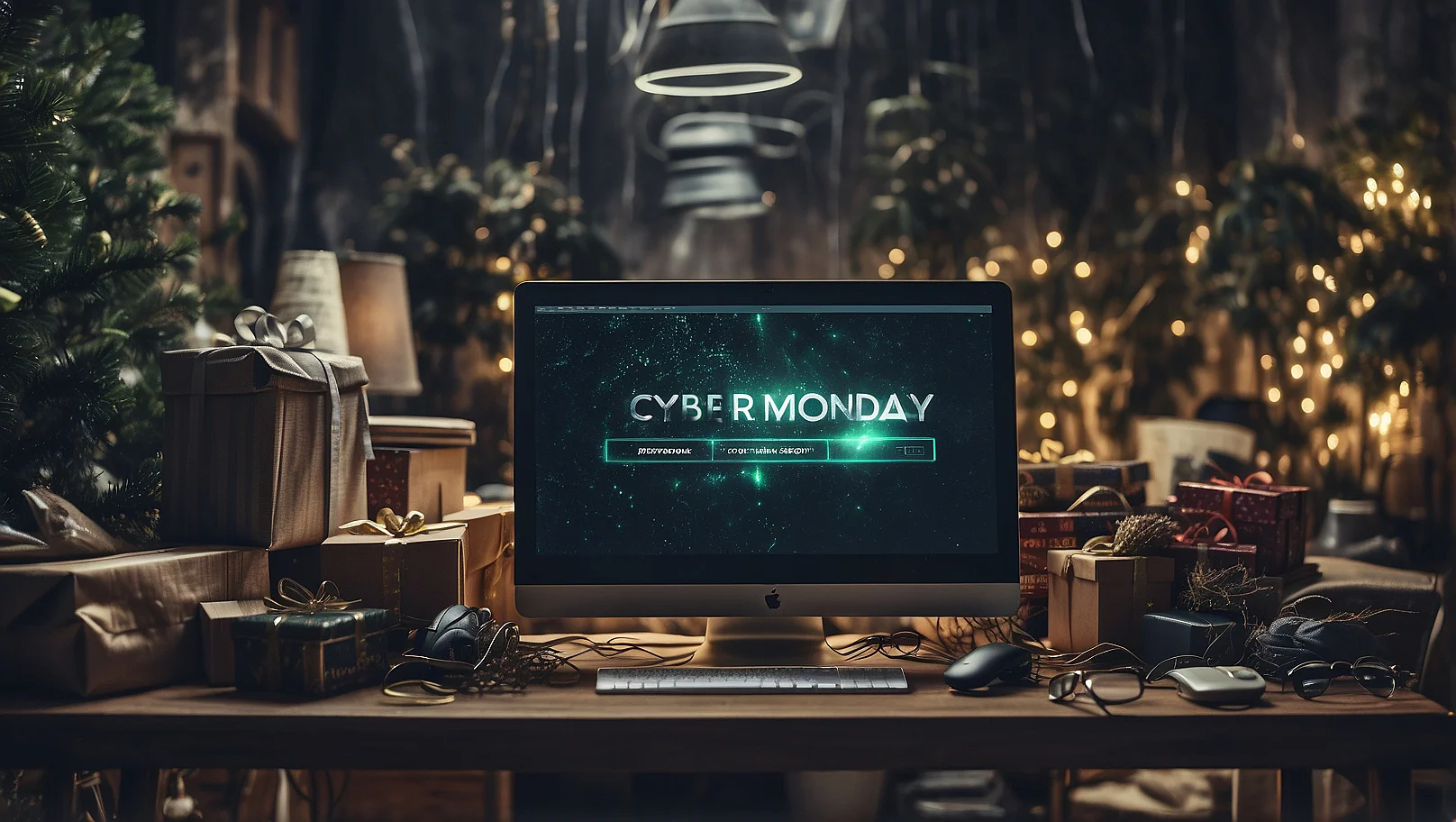 Cyber Monday, komputer, czas świąteczny, prezenty, choinki