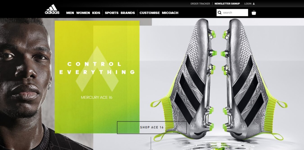 Baner reklamowy butów piłkarskich Adidas Mercury Ace 16 ze srebrno-zielonymi korkami i twarzą piłkarza