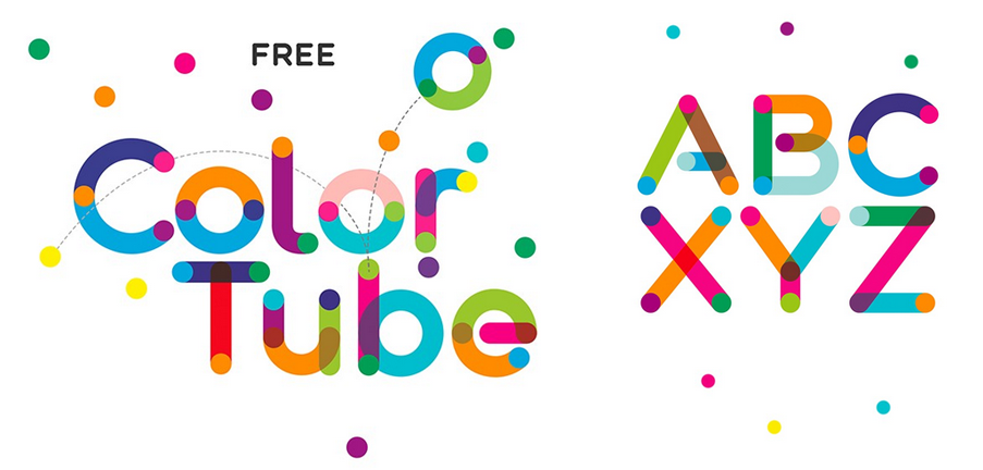 Kreatywna, kolorowa czcionka geometryczna Color Tube o zaokrąglonych kształtach na białym tle