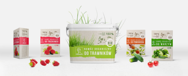 wiadro i pudełka papierowe z nawozem organicznym marki Athena