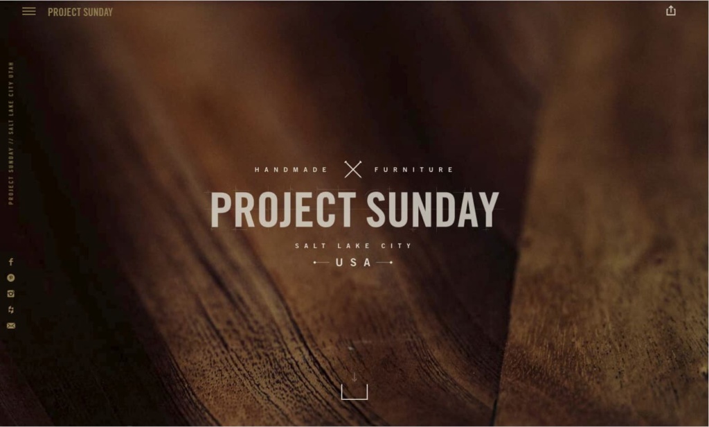 Minimalistyczna strona główna producenta mebli drewnianych Project Sunday z eleganckim tłem o strukturze drewna