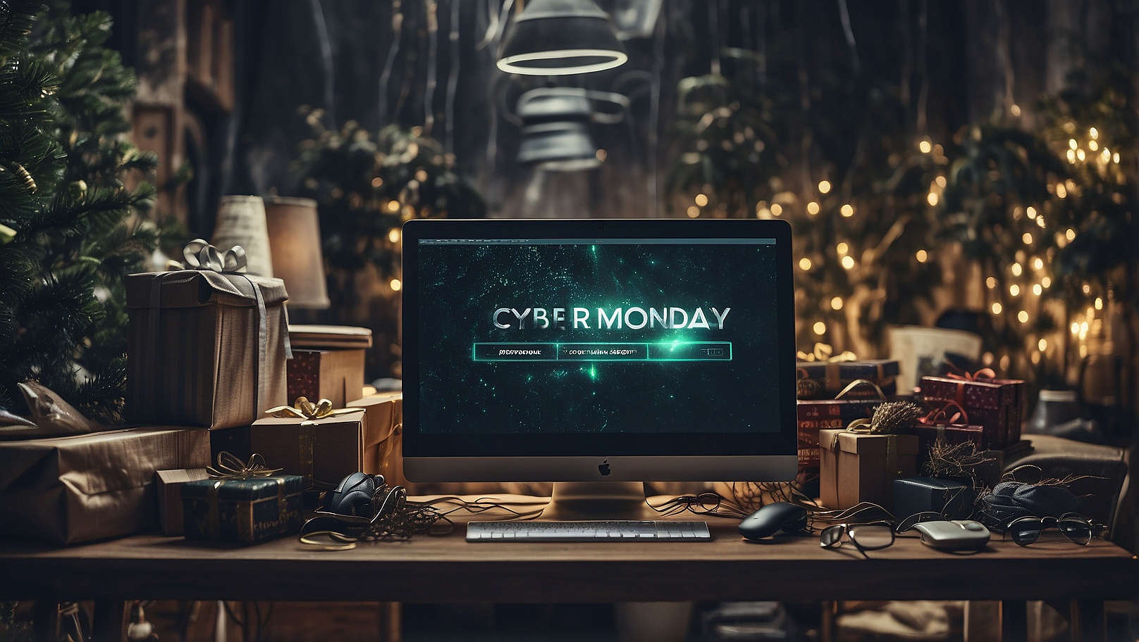 Cyber Monday, komputer, czas świąteczny, prezenty, choinki
