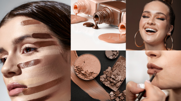 Kosmetyki kolorowe w palecie barw koloru roku Mocha Mousse