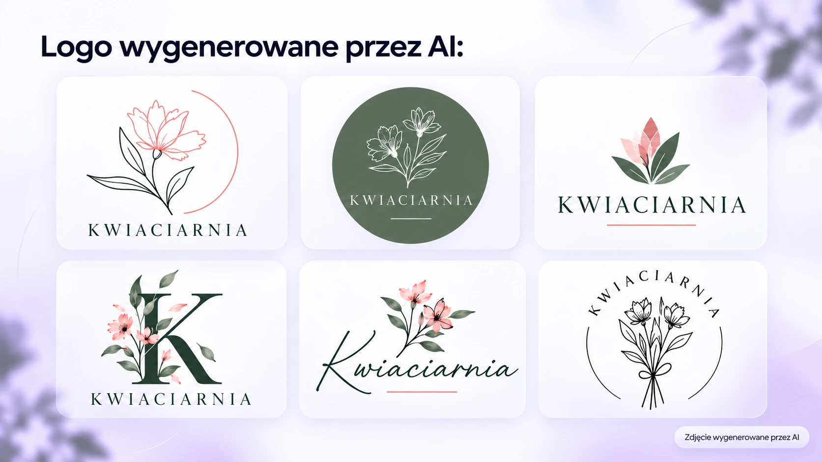 Wizualizacja wygenerowanego logo dla kwiaciarni przez ai